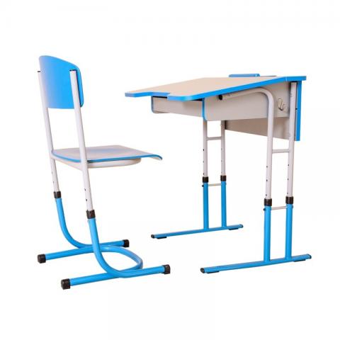 Комплект парта одномісна з регулюванням кута нахилу стільниці та стілець учнівський