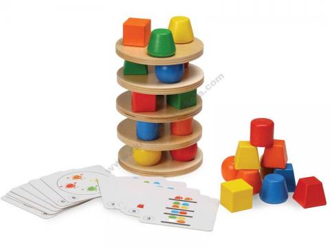 Піраміда фігур. Дерев'яна вежа з блоками та робочими картками